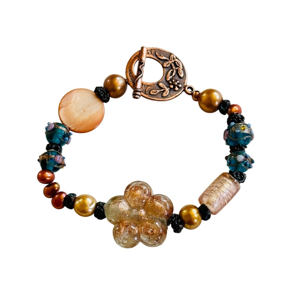 Joshua Benbassat JBB Bracelet Toggle Wedding Cake Murano Art Glass Signed BOHO